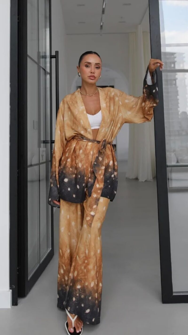 Tie Dye Kimono Belted Loungewear Set