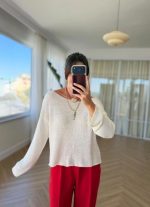 White Knit Sweater Long Sleeve Top