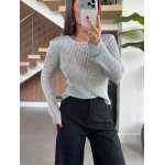 Silver Ribbed Button Down Knit Top - Image 2