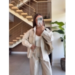 Beige Denim Jacket and Wide Leg Pants Set - Image 3