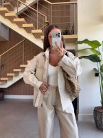 Beige Denim Jacket and Wide Leg Pants Set - Image 3