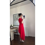 Red Asymmetrical Puff Sleeve Midi Dress - Image 4