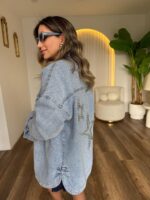 Light Wash Denim Jacket With Star Studs - Image 2
