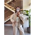 Beige Denim Jacket and Wide Leg Pants Set