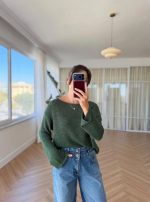 Dark Green Knit Sweater Women