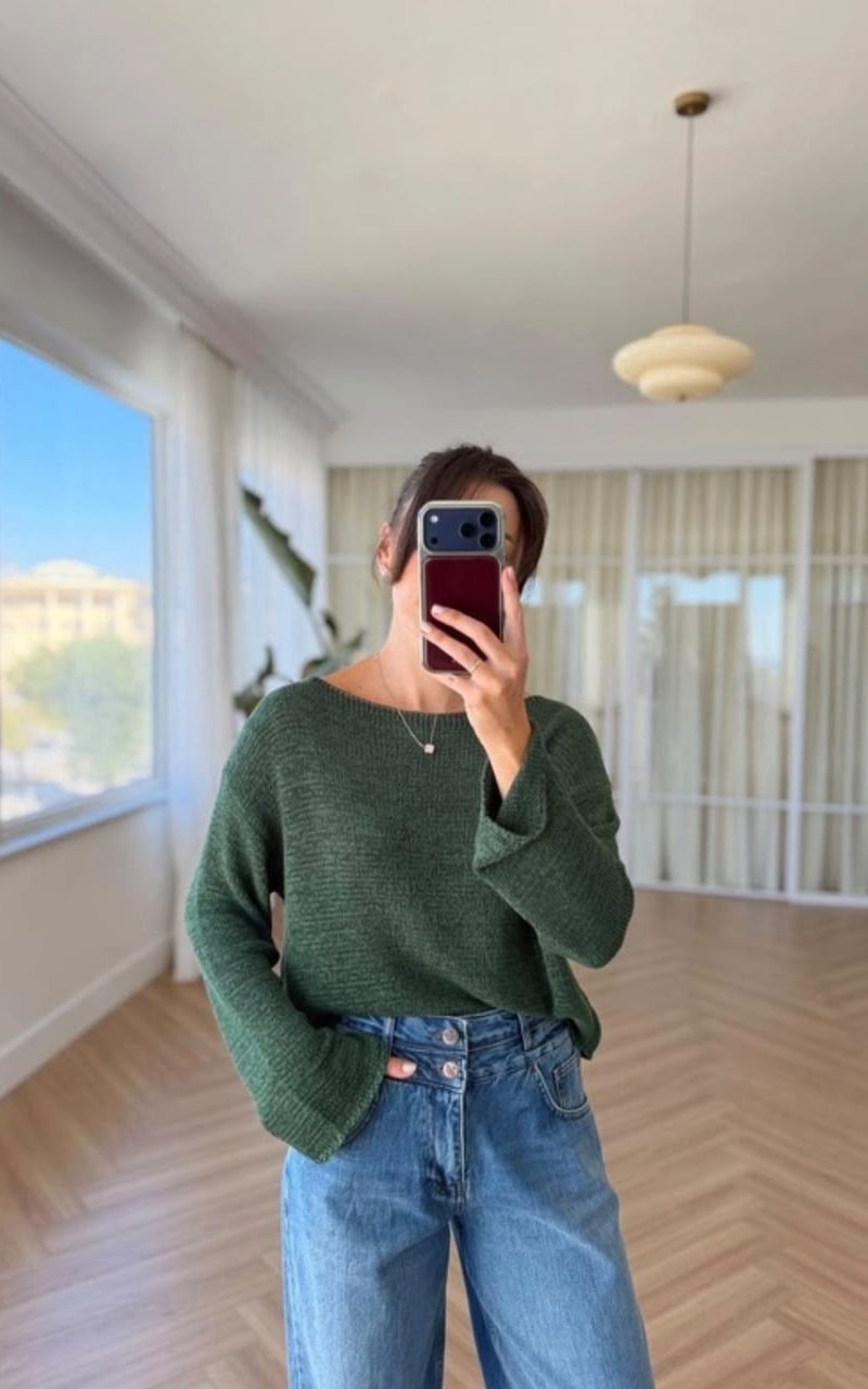 Dark Green Knit Sweater Women