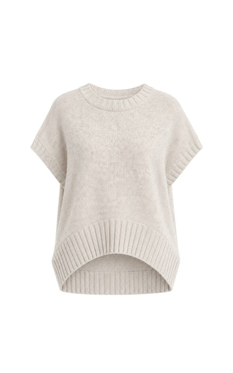 Cream Short-Sleeve Knit Sweater
