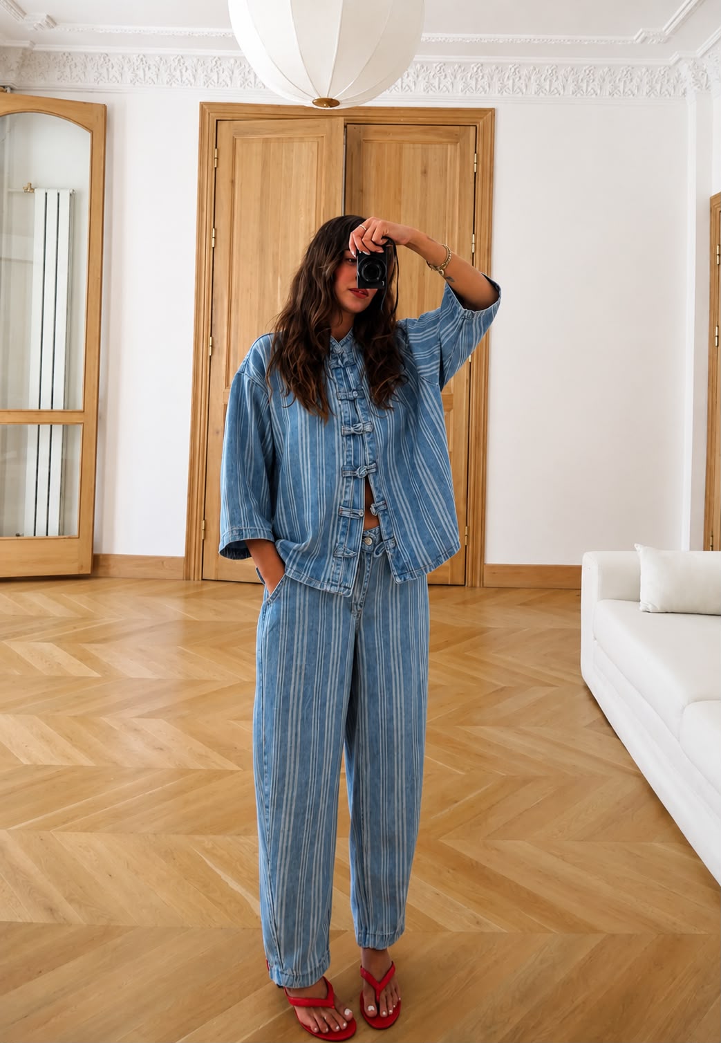 74b83821-8ee3-464a-91c3-5237018c06ea Blue Striped Denim Two Piece Set - Image 1