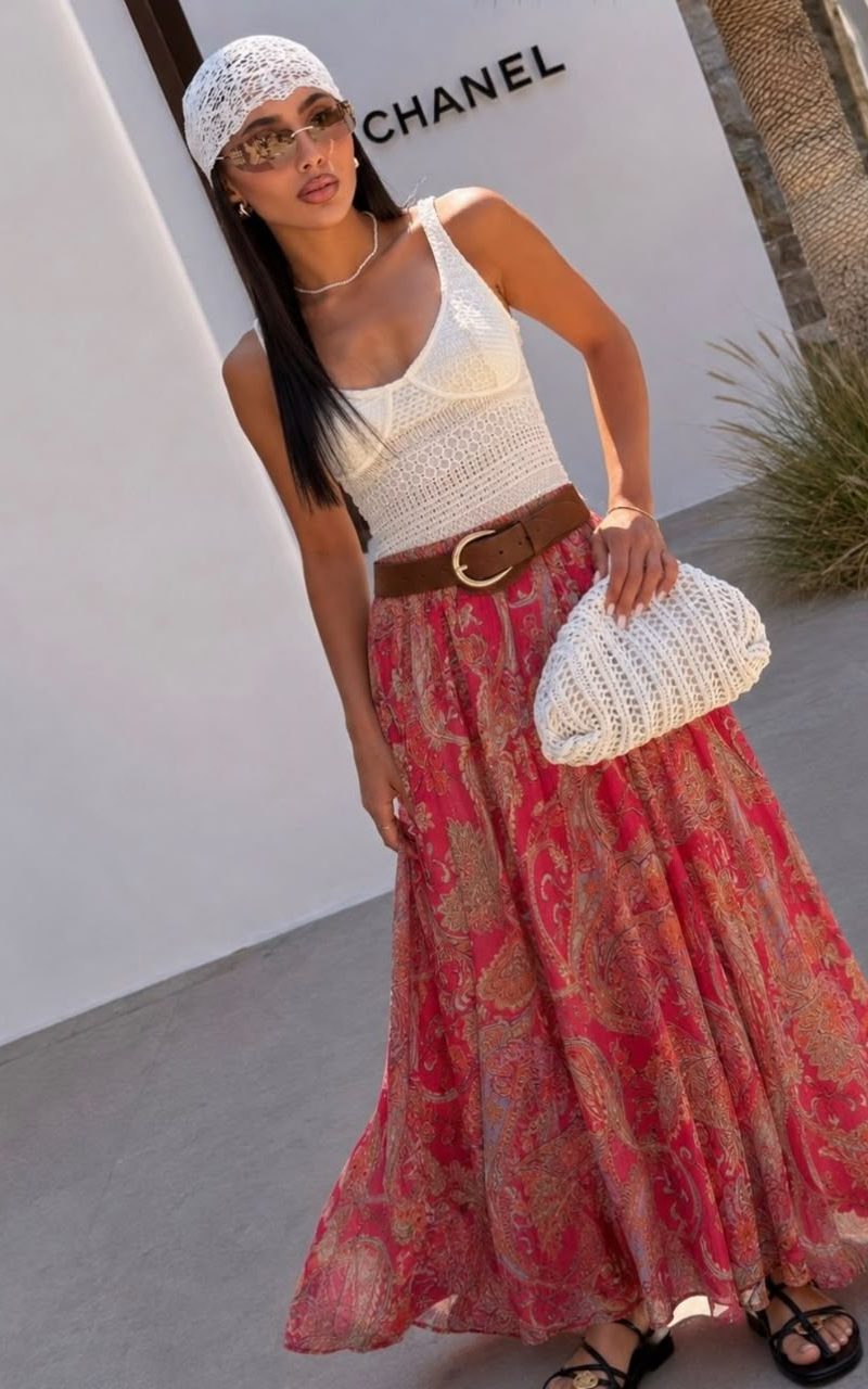 Red Paisley Maxi Skirt