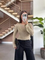 Gold Ribbed Knit Long Sleeve Top