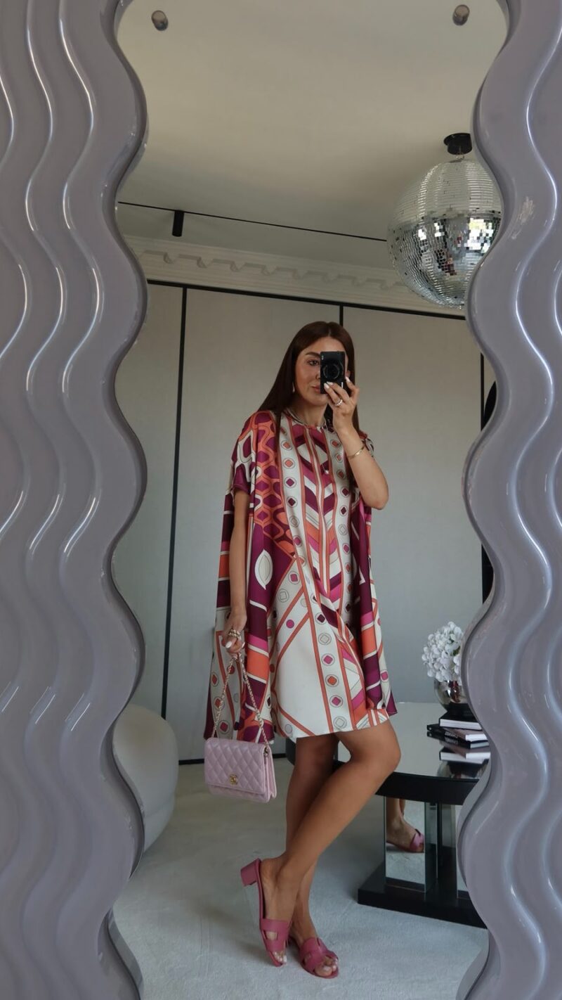 Geometric Print Cape Sleeve Mini Dress