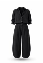 Black Wide Leg Pants and Shirt Set - Image 2