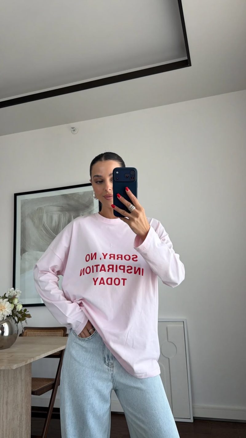 Pink Slogan Sweatshirt With Red Lettering