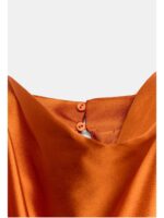 Satin Orange Sleeveless Draped Tie Top - Image 3