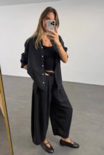 Black Wide Leg Pants and Shirt Set