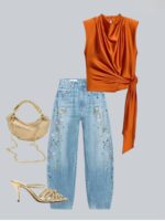 Satin Orange Sleeveless Draped Tie Top - Image 2