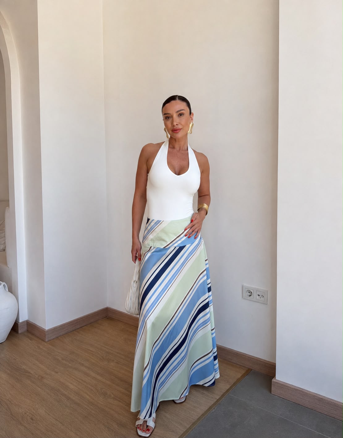 WhatsApp Image 2026-08-11 at 1.09.42 PM Blue and Green Striped Maxi Skirt - Image 1