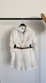 White Eyelet Shirt and Shorts Set - Image 3