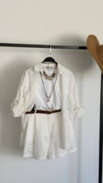 White Eyelet Shirt and Shorts Set