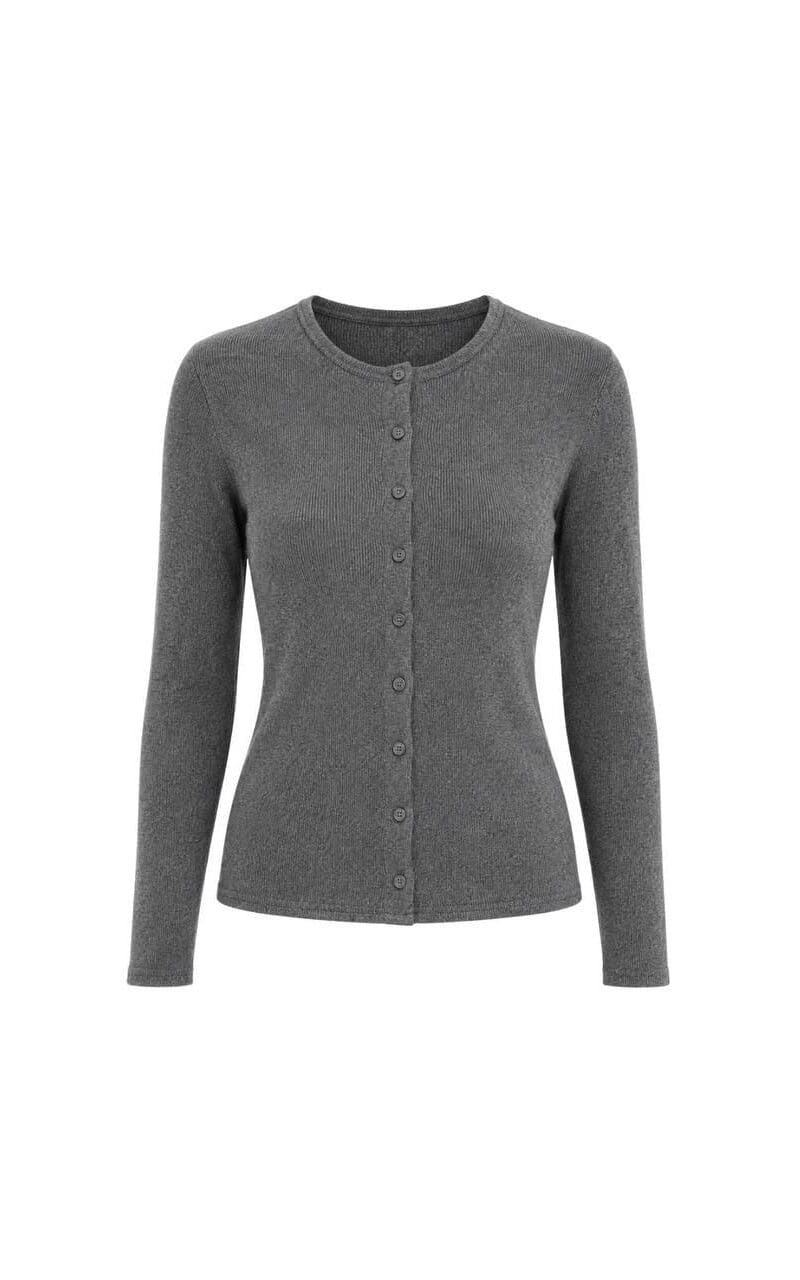Grey Ribbed Button-Up Cardigan