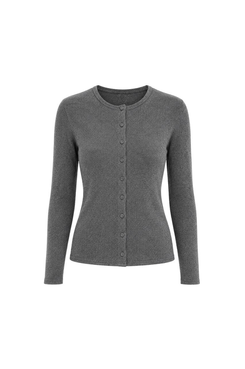 WhatsApp Image 2026-08-31 at 1.36.13 PM Grey Ribbed Button-Up Cardigan - Image 1
