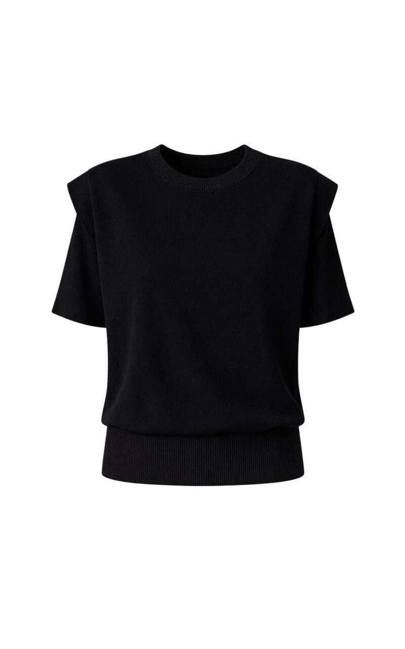 Black Knit Shoulder-Pad Top