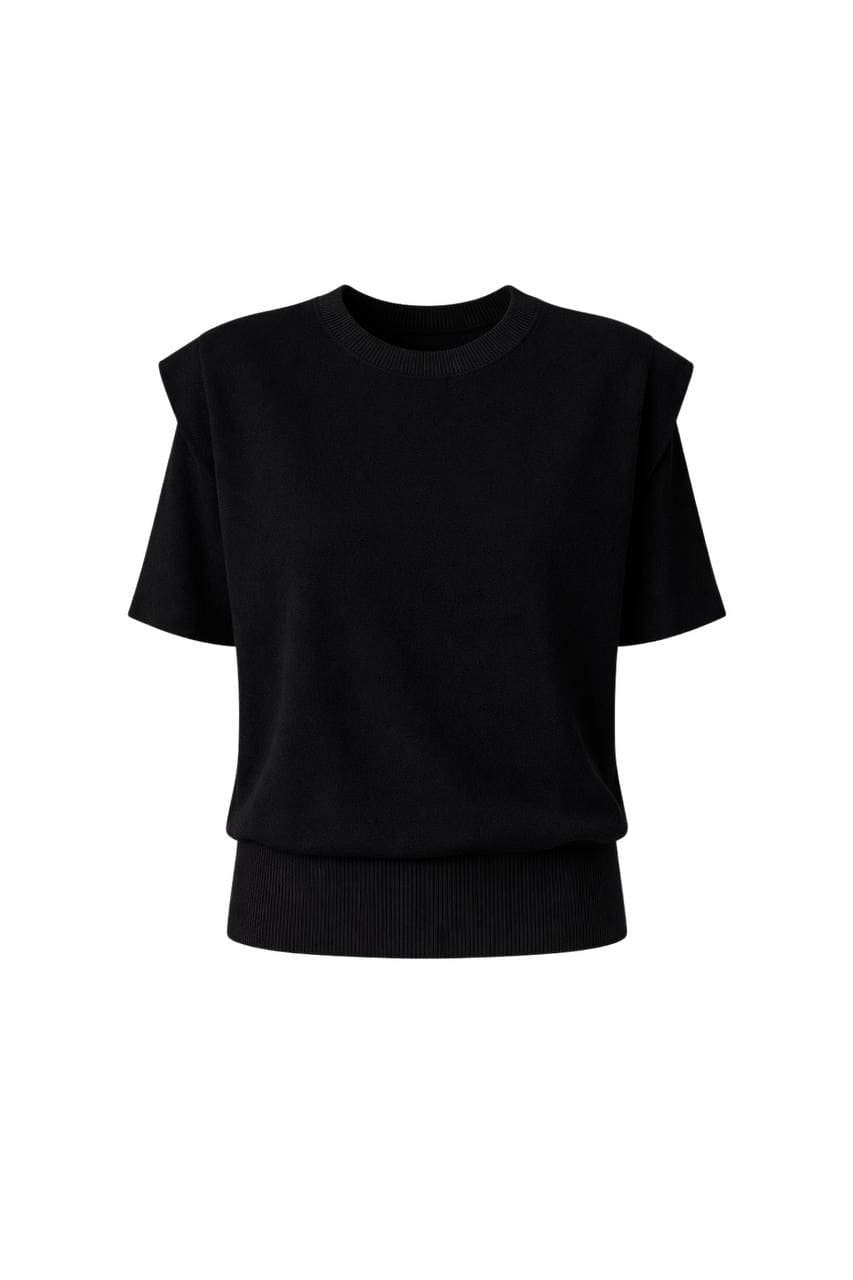 WhatsApp Image 2026-08-31 at 1.39.31 PM Black Knit Shoulder-Pad Top - Image 1