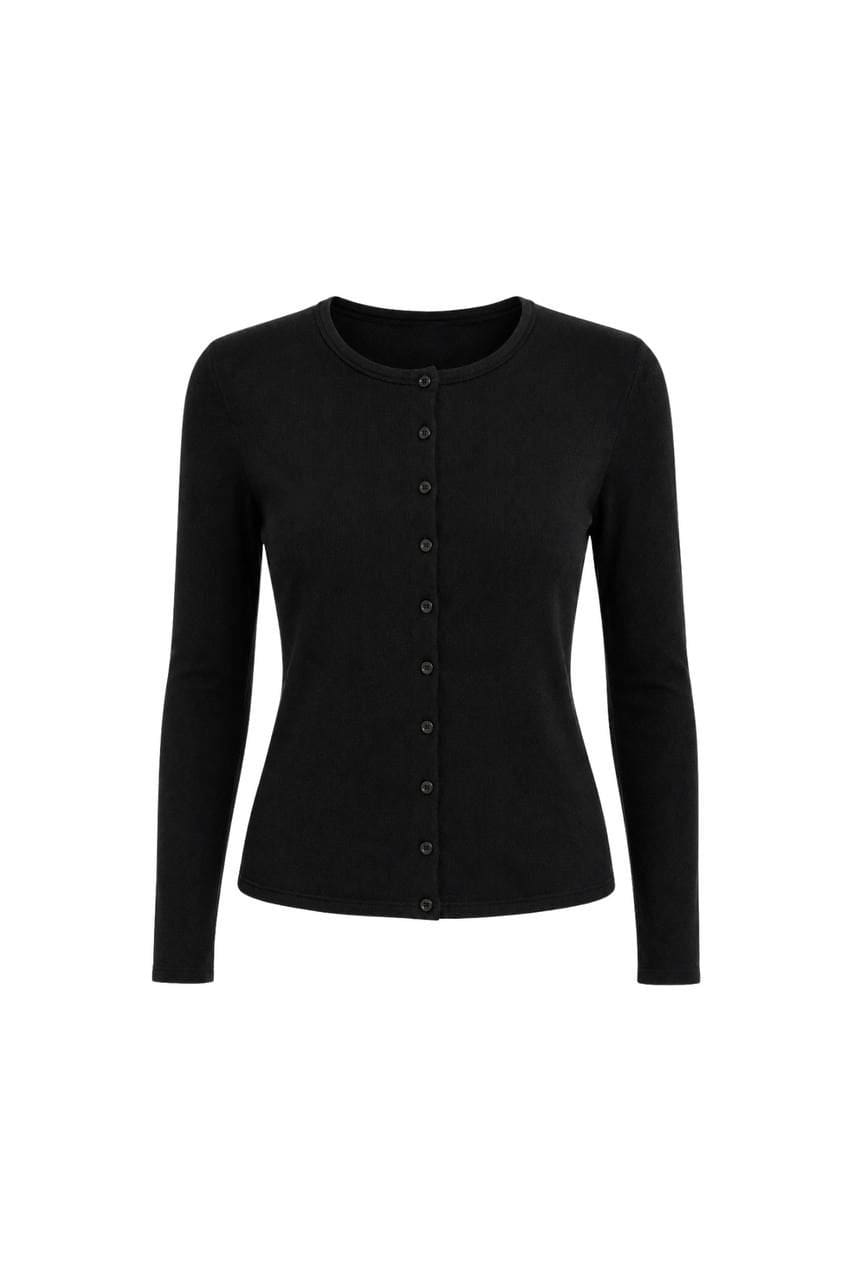 WhatsApp Image 2026-08-31 at 2.20.53 PM Black Ribbed Button-Up Cardigan - Image 1