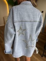 Light Wash Denim Jacket With Star Studs