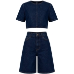 Women's Dark Denim Crop Top and Shorts - Image 3