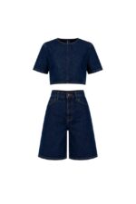 Women's Dark Denim Crop Top and Shorts - Image 3
