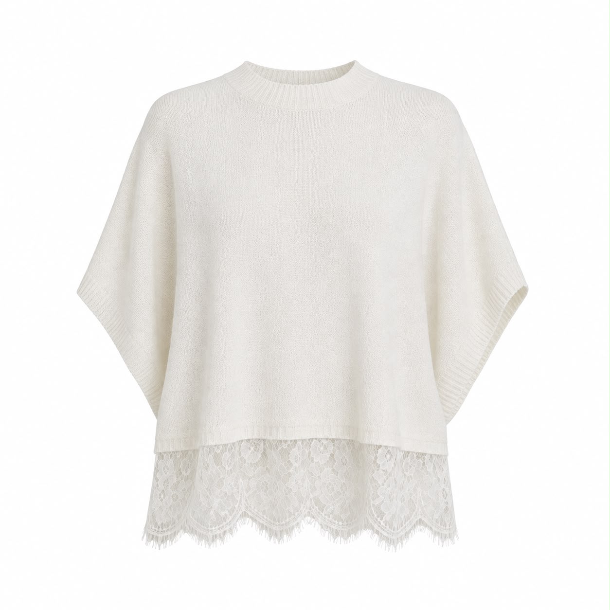 ce948c1b-2301-4fa1-90ec-99878d13a62b Ivory Knit Poncho With Lace Hem - Image 1