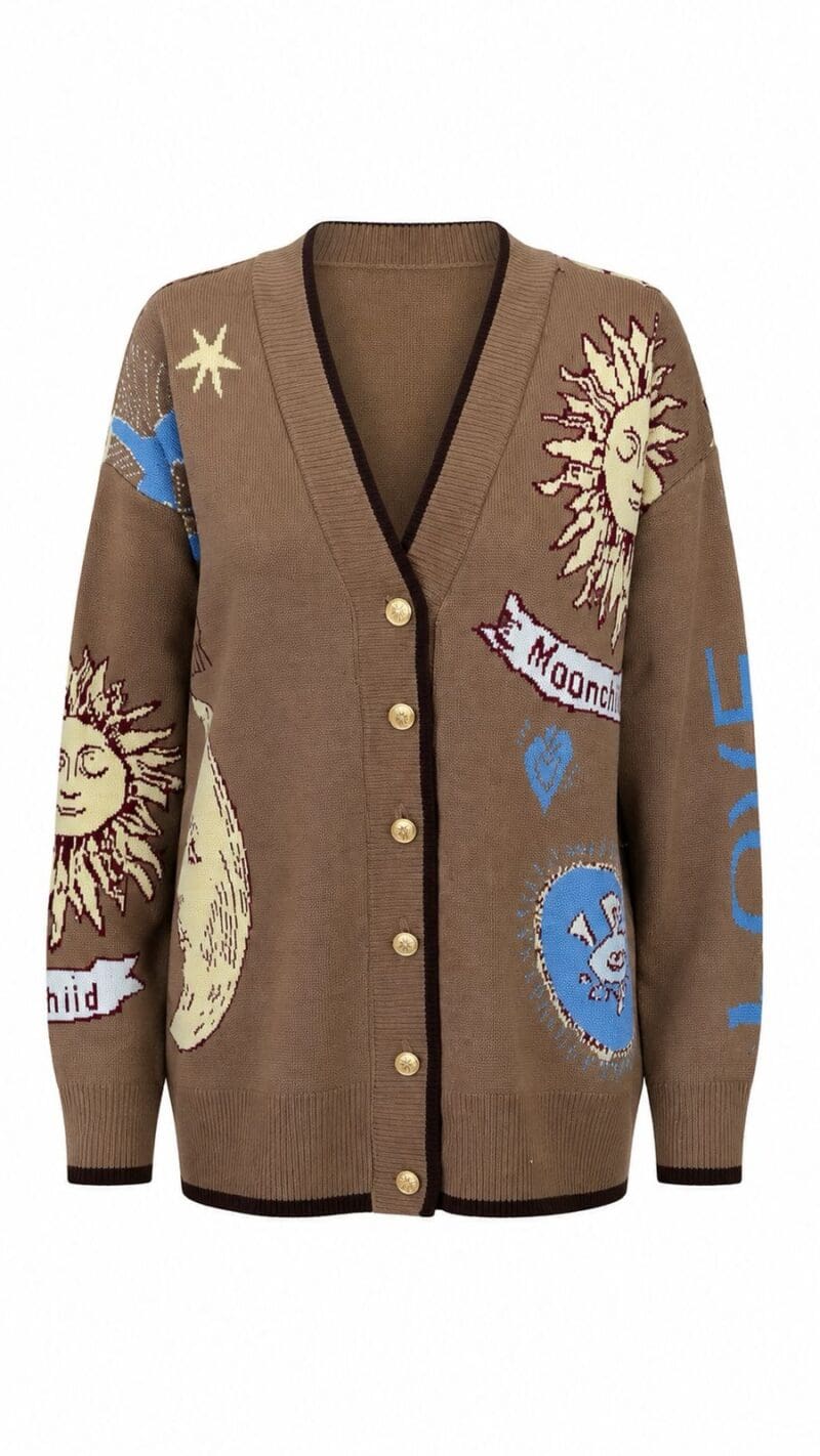 Brown Graphic Cardigan