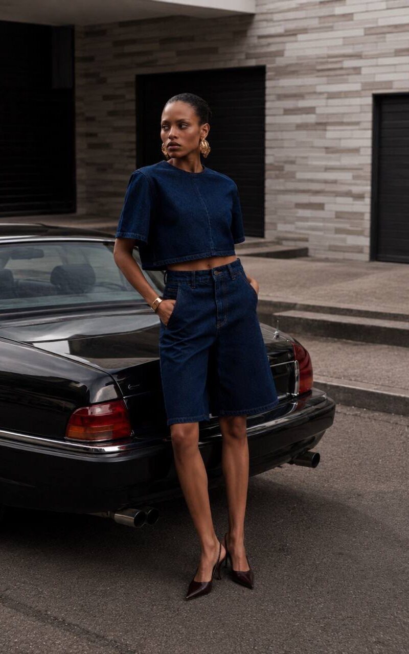 Women's Dark Denim Crop Top and Shorts