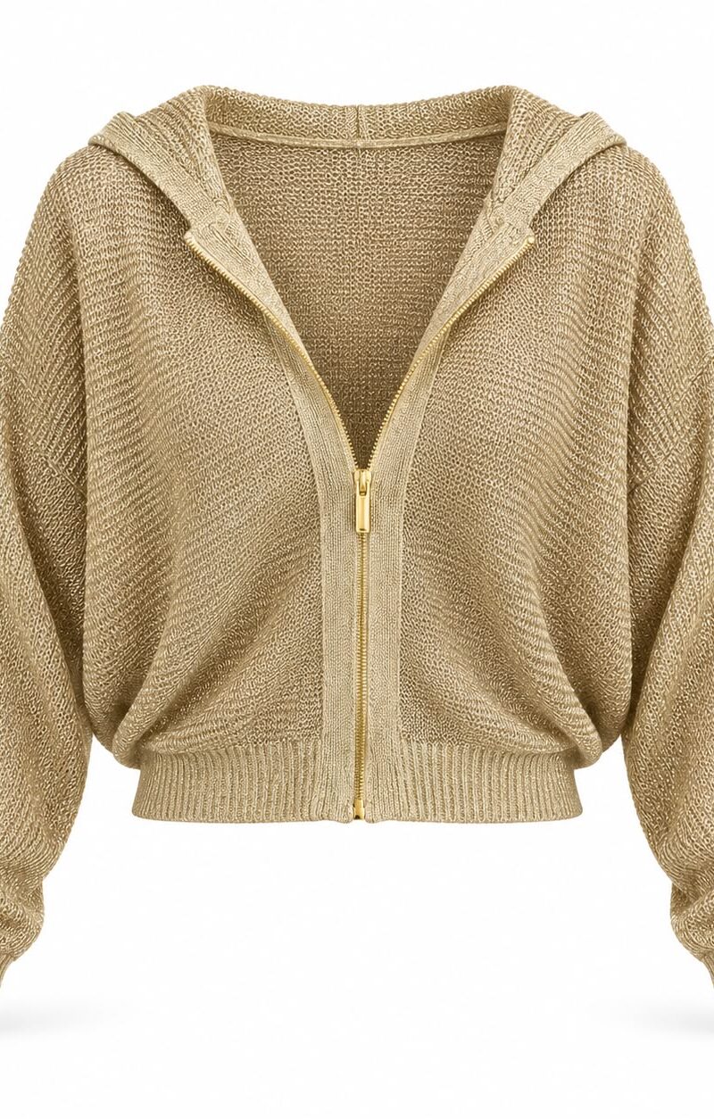 Gold Metallic Knit Zip Hoodie