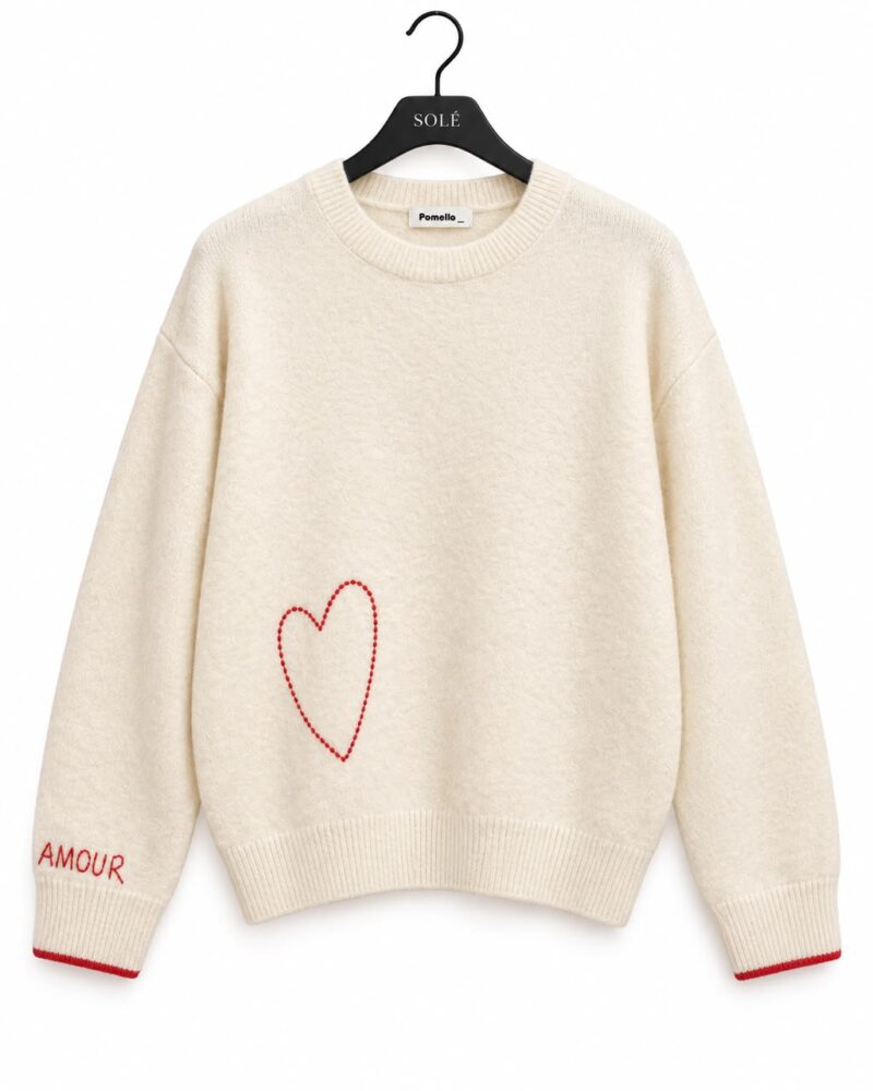 Pomella Cream Heart Embroidered Sweater