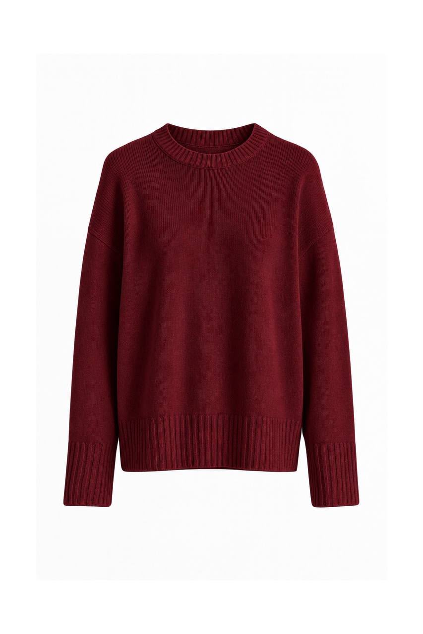 0e0706df-fd81-4e06-835d-190e2bc136f4 Burgundy Ribbed Knit Crewneck Sweater - Image 1