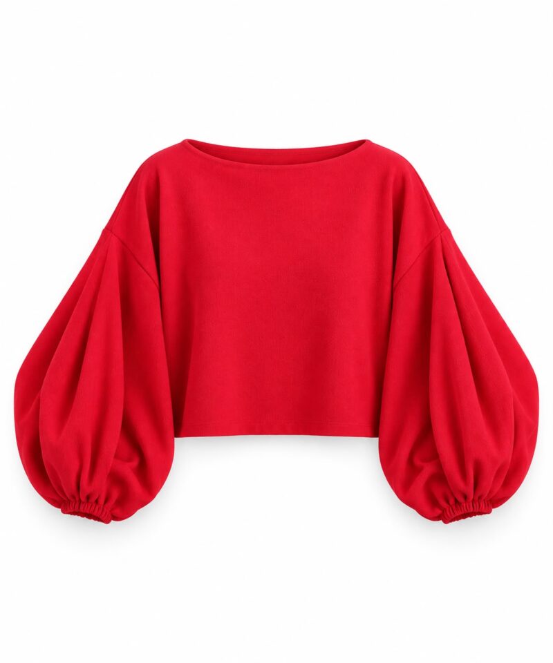 Red Balloon Sleeve Cropped Sweater