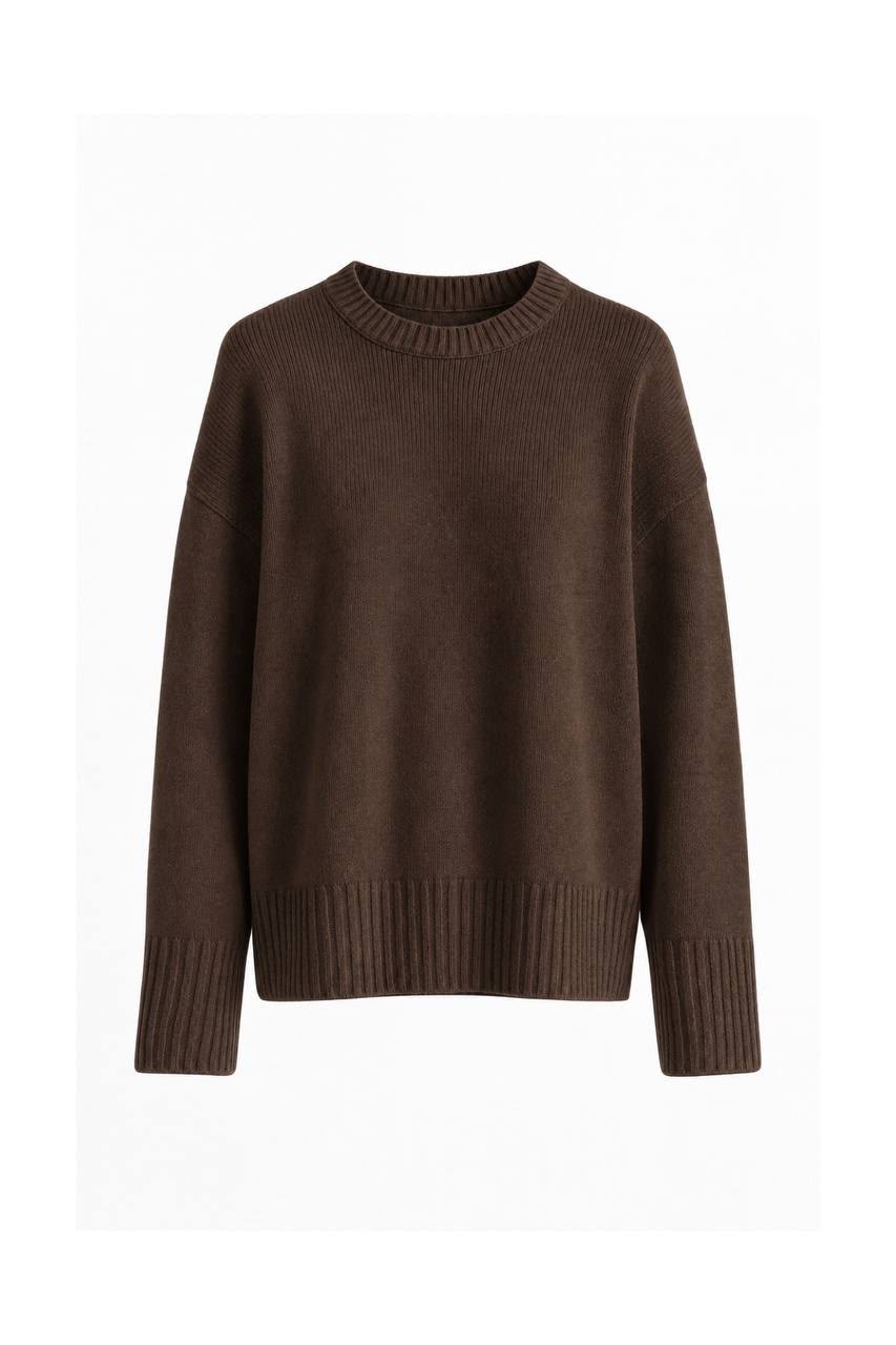 3ccb9674-a003-4eec-89d0-2b3ceba5578d Brown Ribbed Knit Crewneck Sweater - Image 1