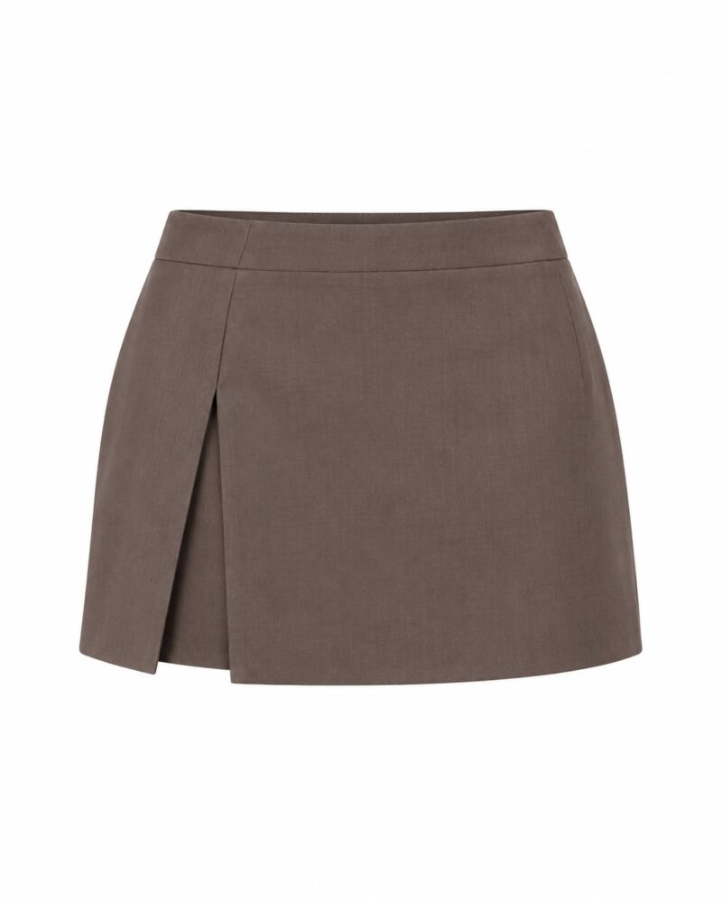 Taupe Wrap Front Mini Skirt