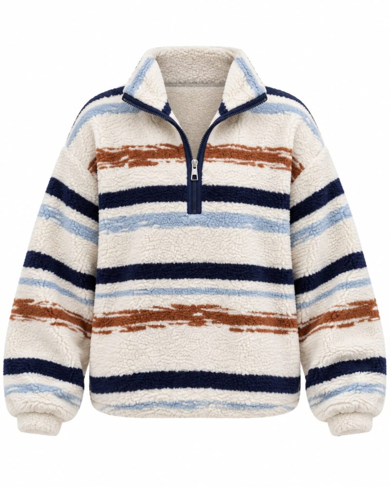 Striped Sherpa Fleece Quarter Zip Pullover