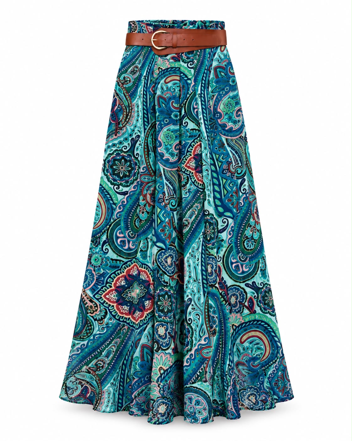 53784f58-cbf3-400e-9ce9-7eed19e0bbc6 Blue Paisley Maxi Skirt With Belt - Image 1