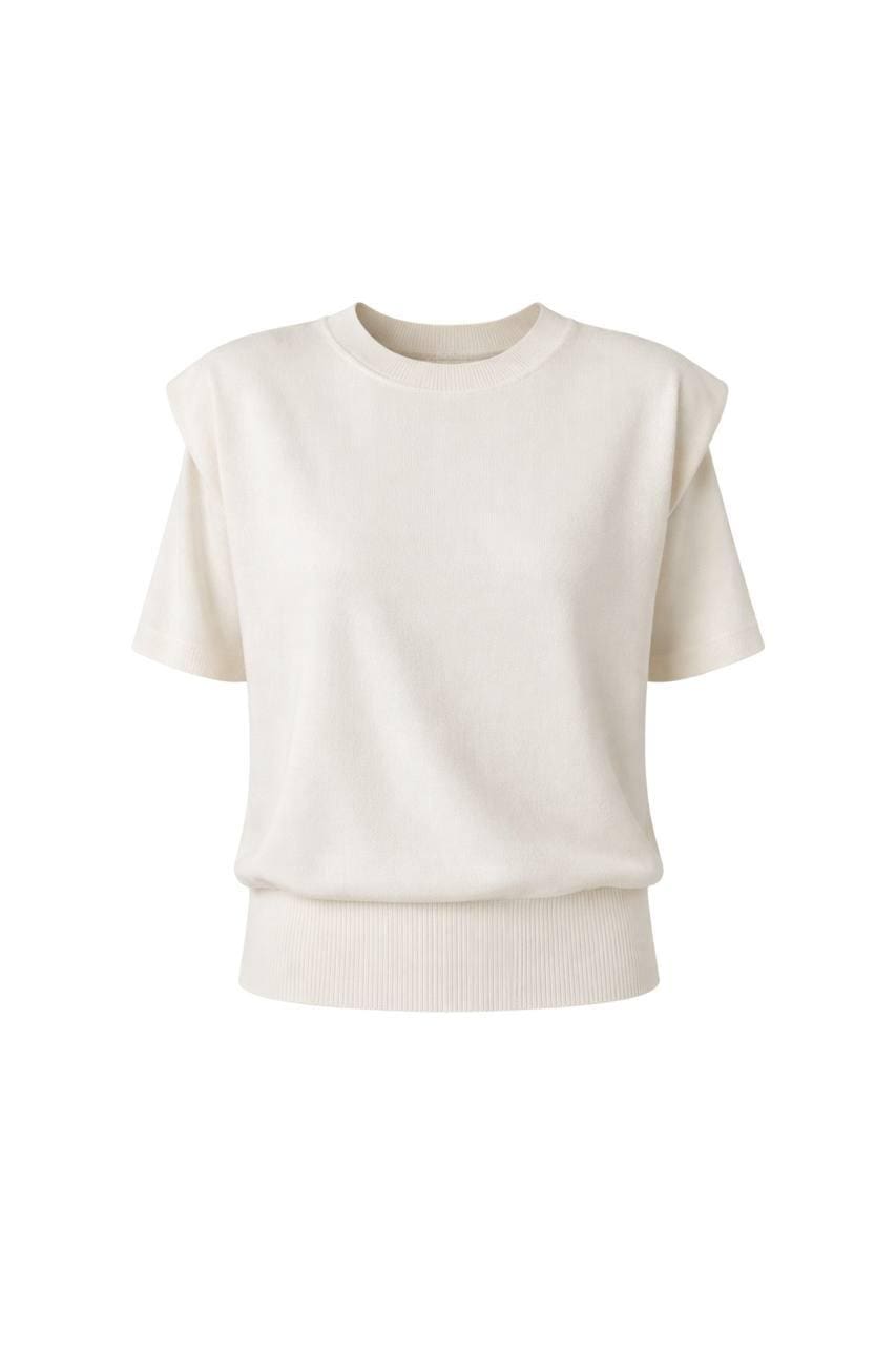 573984aa-8cb5-41ed-b74b-9d808aa79eae Short Sleeve Cream Knit Top - Image 1