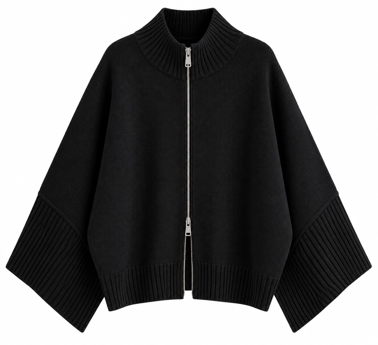 59b34b6f-59b3-4686-ad2d-b2c45abeb187 Black Knit Zip Front Cardigan - Image 1