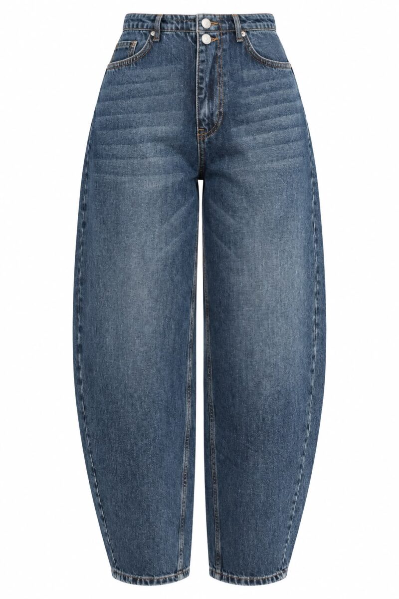 High Waist Balloon Leg Blue Jeans