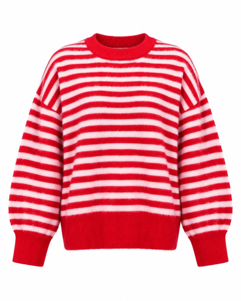 Red and White Striped Knit Sweater