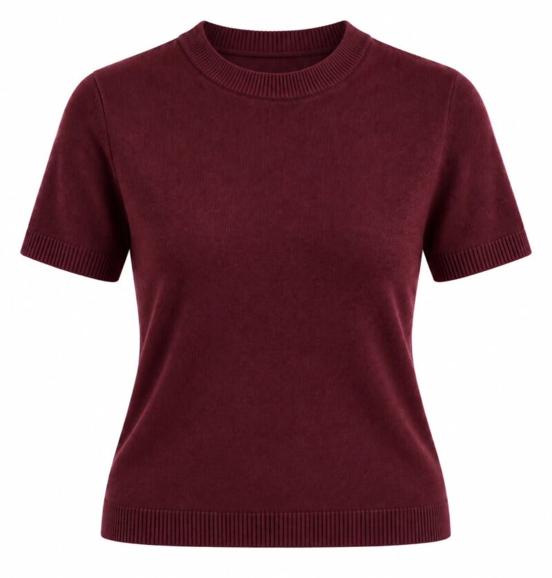 Burgundy Short Sleeve Knit Sweater