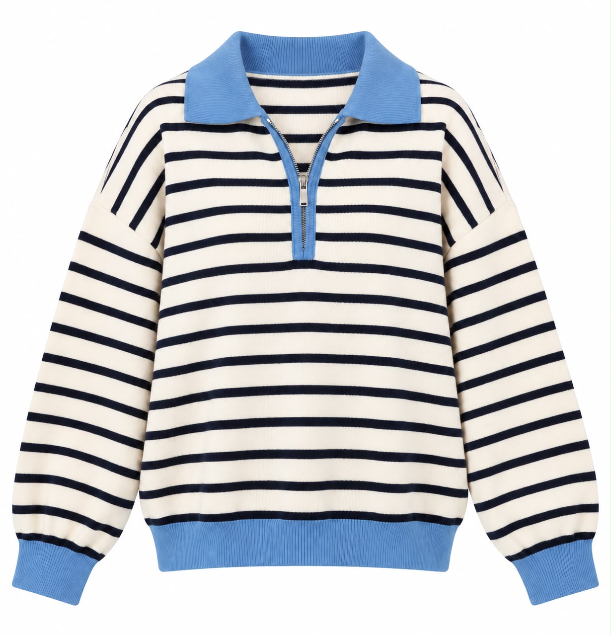 8a84eabe-5caf-4507-a164-934702d9762b Striped Half Zip Knit Blue Collar Sweatshirt - Image 1