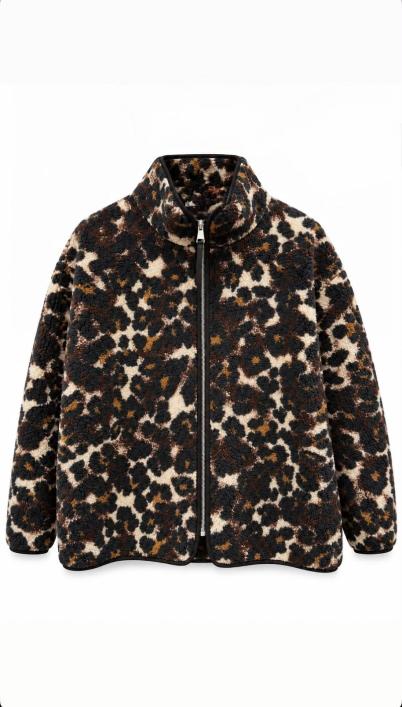 Leopard Print Fleece Zip Jacket