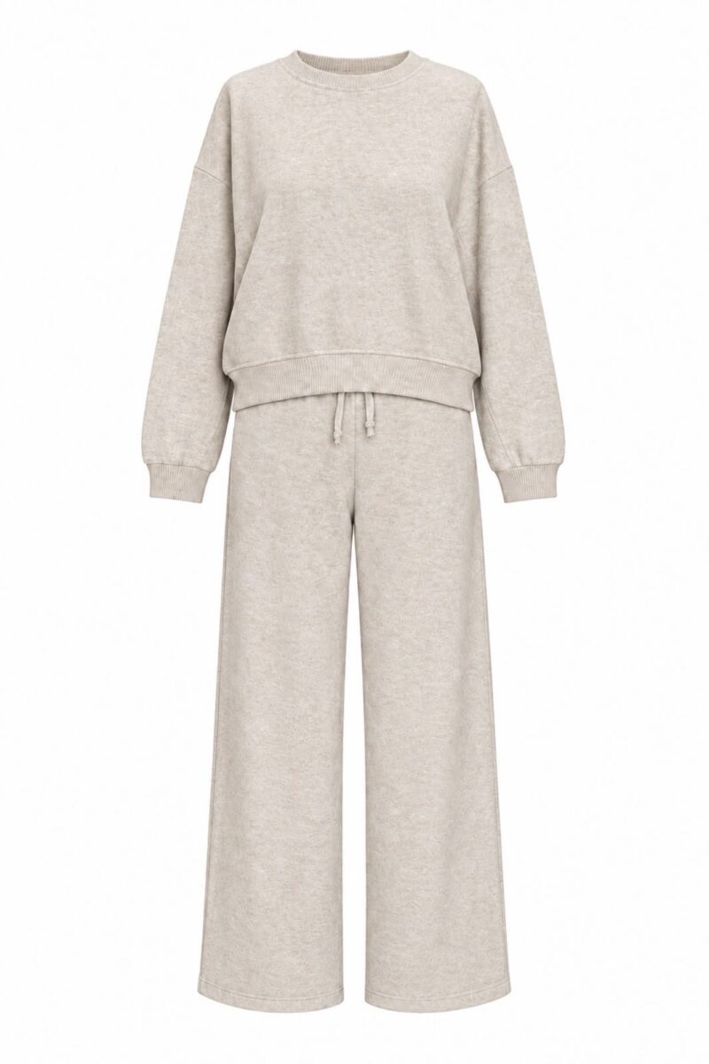 Beige Wide Leg Sweatshirt Lounge Set